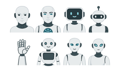Minimalistic humanoid robot icons set: for innovative design projects. Vector icons