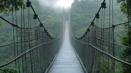 Obraz premium Misty jungle suspension bridge