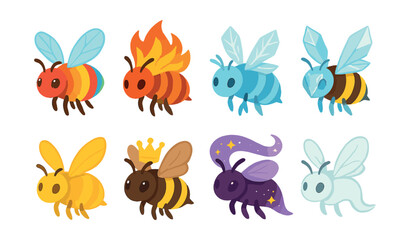 Fototapeta premium Enchanting fantasy bees icons set: for magical designs. Vector icons