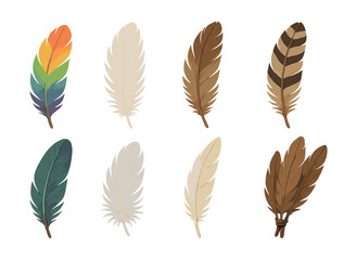 Diverse feather icons set: a simple and elegant collection in flat style. Vector icons