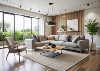 Fototapeta premium Sleek Minimalist Contemporary Living Room Interior Design Stock Photo