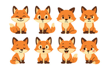 Obraz premium Charming fox emotions icons set: expressive animal faces in flat style. Vector icons