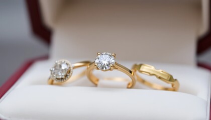 Gold rings with diamonds in a box