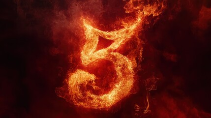 Fiery number five, smoke background, abstract art, design element