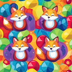 Adorable Foxes Amidst a Rainbow of Colorful Candies and Gummy Sweets