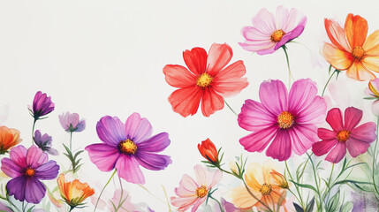 Elegant wedding invitation card background . Minimal hand painted watercolor Cosmos flowers texture template background. Design for wedding, vip cover, poster, rsvp moderncard.Valentine's Day

