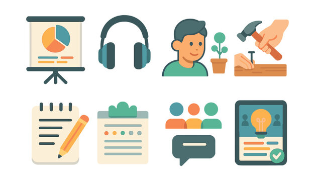 Diverse learning methods icon set: a comprehensive collection for educational themes. Vector icons