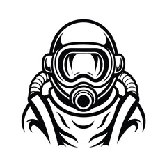 Black and White Monochrome Style of Astronaut in Space Suit Helmet Isolated