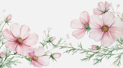 Elegant wedding invitation card background . Minimal hand painted watercolor Cosmos flowers texture template background. Design for wedding, vip cover, poster, rsvp moderncard.Valentine's Day