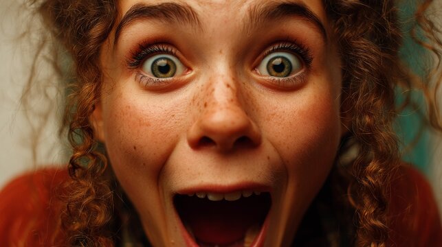 14 year old girl amazed looking at the sky happily open mouth, focus en her eyes, and reflect the universe in them