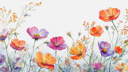 Elegant wedding invitation card background . Minimal hand painted watercolor Cosmos flowers texture template background. Design for wedding, vip cover, poster, rsvp moderncard.Valentine's Day
