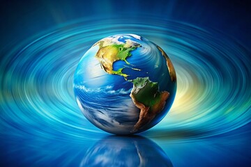 Fototapeta premium Spinning Earth on Blue Presentation Background: High-Resolution Stock Photo for Business & Technology Presentations