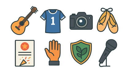 icons set: engaging extracurricular activities for creative development. Vector icons