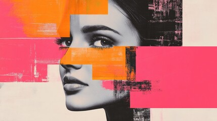Modern Abstract Portrait with Vibrant Pink and Orange Elements