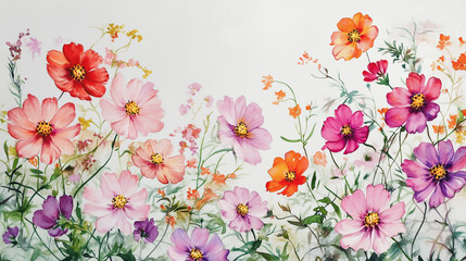 Elegant wedding invitation card background . Minimal hand painted watercolor Cosmos flowers texture template background. Design for wedding, vip cover, poster, rsvp moderncard.Valentine's Day