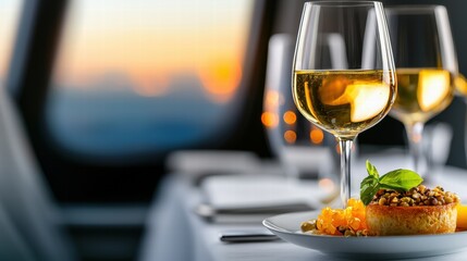 Naklejka premium Gourmet dining experience on a private jet flight