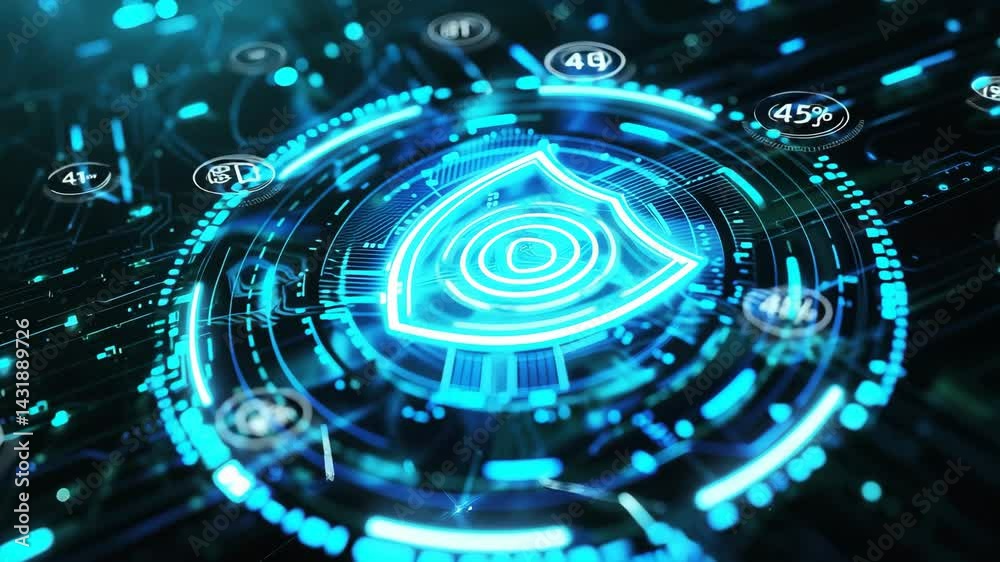 Canvas Prints futuristic holographic cybersecurity shield icon in digital environment