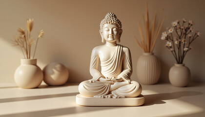 Elegant Buddha statue in minimalist setting, embodying tranquility