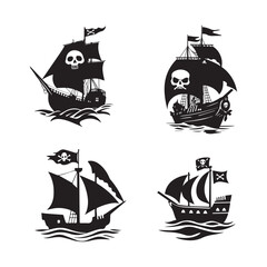 Set of Pirate Ships Vector – Variety of Pirate Boat Silhouettes