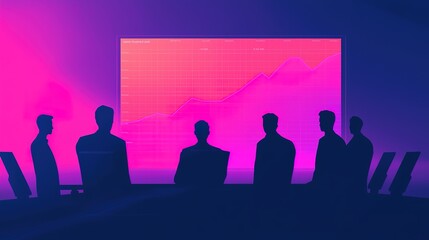 Strategic business planning brainstorming session corporate office digital presentation futuristic environment side view