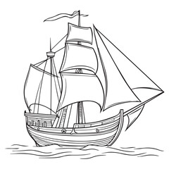 Vintage Sailing Ship Line Art – Nautical Maritime Vector Illustration