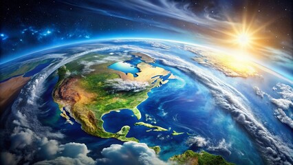 Fototapeta premium Stunning Aerial View of Earth, Blue Marble Planet, Global Perspective, Space Exploration, Satellite Image