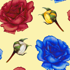 watercolor pattern of multicolored roses