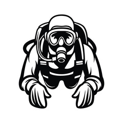 Monochrome Person in Protective Suit, Full Gear, Isolated on White, Bold Lines