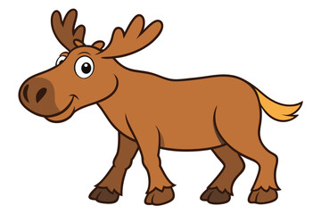 Moose Walking Illustration on White Background