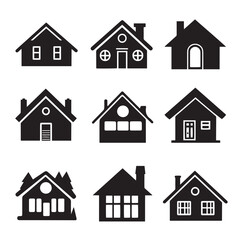 Residential House Icons – Black and White Minimal Home Vector Set