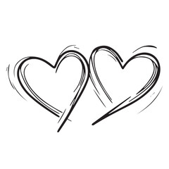 Intertwined Sketched Hearts – Romantic Black and White Hand-Drawn Vector