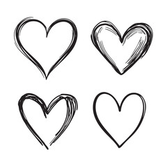 Hand-Drawn Sketched Heart Icons – Black and White Love Symbols