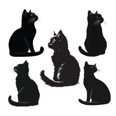 Sitting Cat Silhouettes in Various Poses – Black Vector Pack
