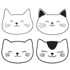 Minimalist Cat Faces Collection – Black and White Vector Set