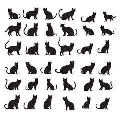 Cat Silhouette Collection in Multiple Poses – Black Vector Set