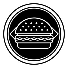 A vector illustration of a cartoon fast food hamburger icon on a square button, perfect for a meal or snack symbol