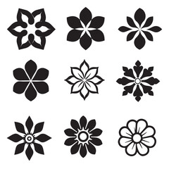 Decorative Assorted Flower Icons – Black and White Floral Vector Set