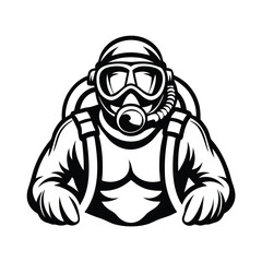 Monochrome Mascot Person with Full Protective Gear and Oxygen Tank