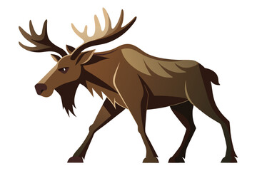 Moose Walking Illustration on White Background