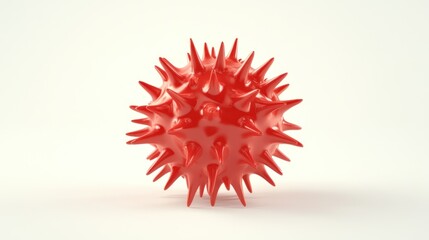 Red spiky ball object on a white surface casting a subtle shadow.