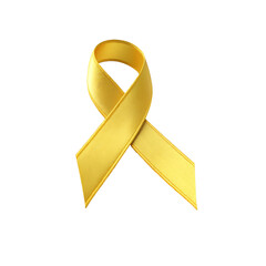 Yellow Awareness Ribbon with Glossy Silky Texture Isolated on White Background