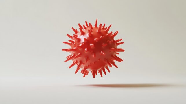 Red spiky ball on a light background possibly representing a virus or bacteria. - Powered by Adobe