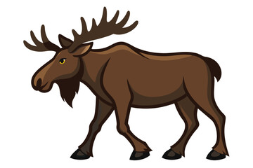 Moose Walking Illustration on White Background