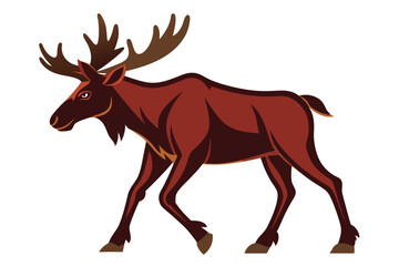 Moose Walking Illustration on White Background