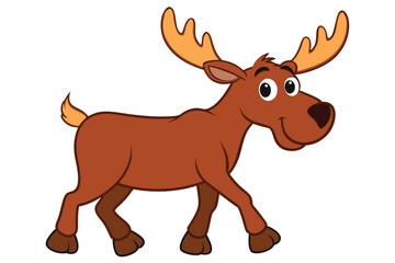 Moose Walking Illustration on White Background