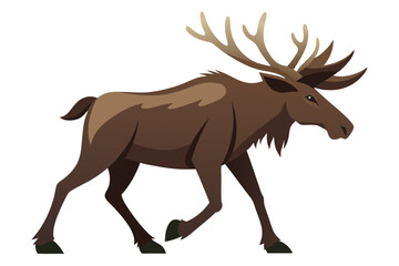 Moose Walking Illustration on White Background