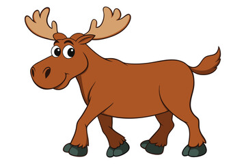 Moose Walking Illustration on White Background