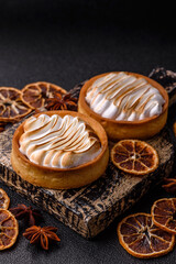 Lemon tart, meringue pie or fruit cream tart