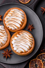 Lemon tart, meringue pie or fruit cream tart