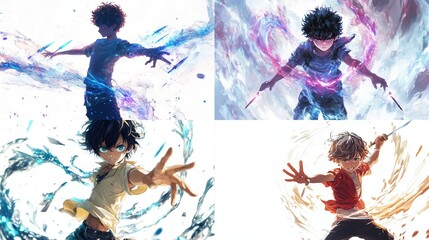 Four anime boys with elemental powers.